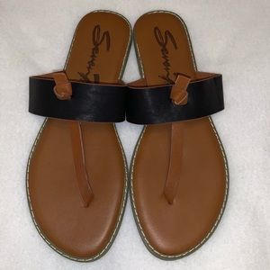 New Seven7 Black/Brown Sandals Navo1 Flip Flops Thong Size 11 Chic Summer Cute